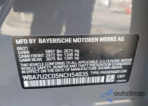 2022 BMW 750 I xDrive z USA, uszkodzony, nr VIN WBA7U2C05NCH54835